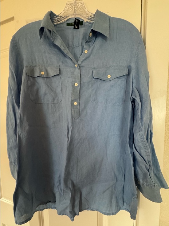 Ralph Lauren Tops - Ralph Lauren Sky Blue Linen Shirt - Lauren Label